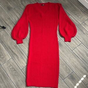 Fashion Nova Women’s Red Sweater Dress with puff long sleeves. Size 1X